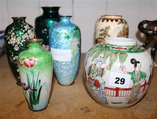 4 items of cloisonne, pair of Satsuma vases, etc